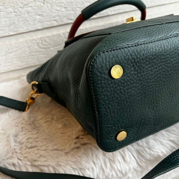 ISAAC MIZRAHI Green Brown Leather Laptop Work Tote Shoulder Bag Bridgehampton - Picture 11 of 12